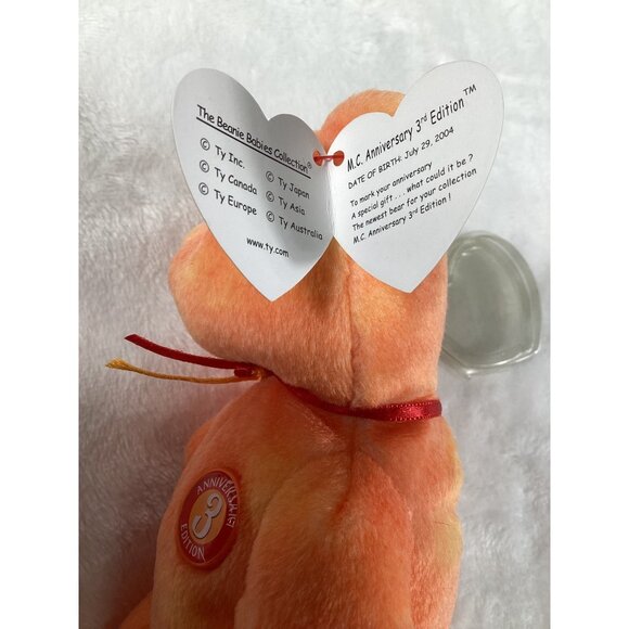 Ty Beanie Babies M.C. Anniversary 3rd Edition Bear 8" Orange Plush Collectible - Picture 5 of 6
